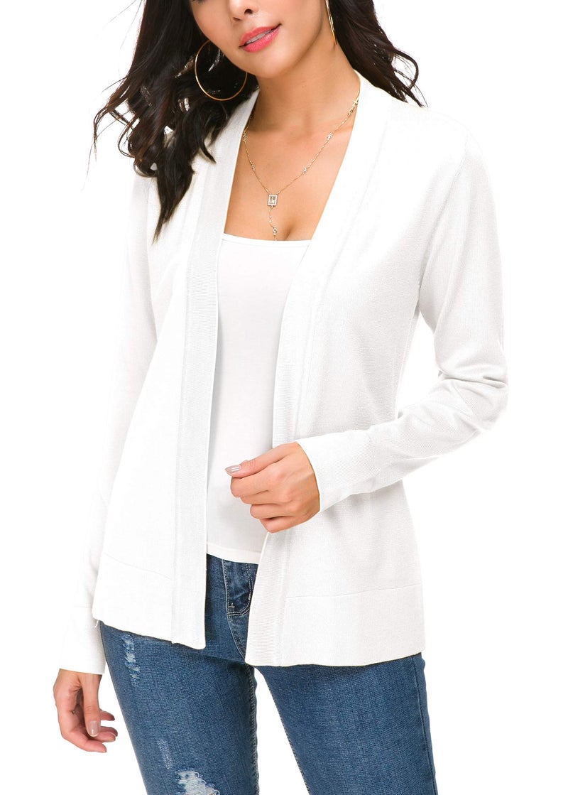 EXCHIC Women's Long Sleeve Open Front Cardigan Sweater Lightweight Casual Knit Sweaters (White, Large) - Image 1